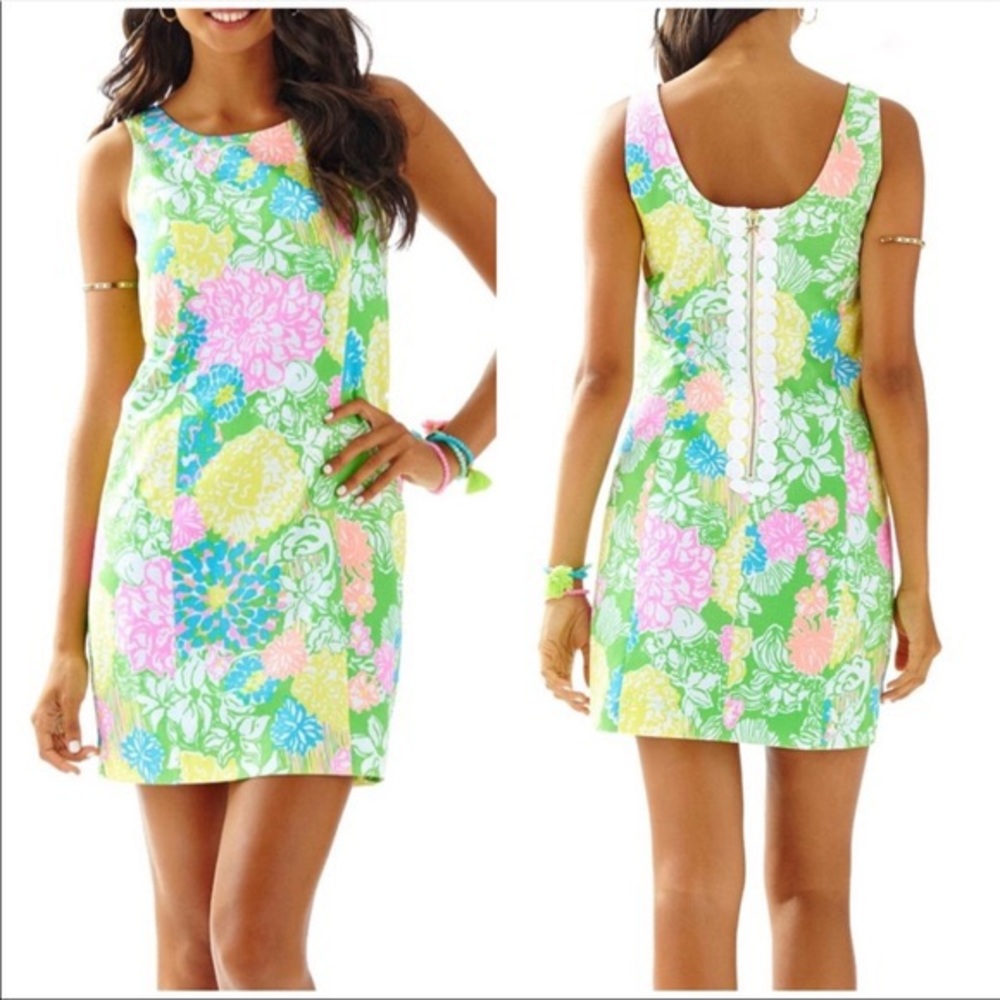 Lilly Pulitzer Pink Green Hibiscus Stroll Cathy Shift Dress